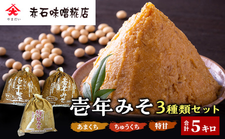壱年みそ 3種類セット（あまくち、ちゅうくち、特甘）合計5キロ 米こうじ 手造り 壱年味噌 伝統食品 豆造 甘酒 塩こうじ 丸大豆 国産 米 発酵 完熟 