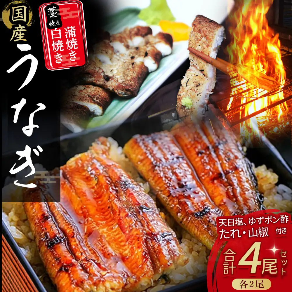 うなぎ藁焼き 白焼き・蒲焼き 各2尾セット（140g x 4本） 鰻 蒲焼 高知 国産 冷凍 白焼き うな重 土用の丑の日 ／Esu-108