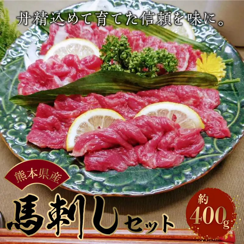 熊本県産馬刺しセット約400ｇ（霜降り200ｇ・赤身200ｇ） ※タレ、生姜付 _U118-0008