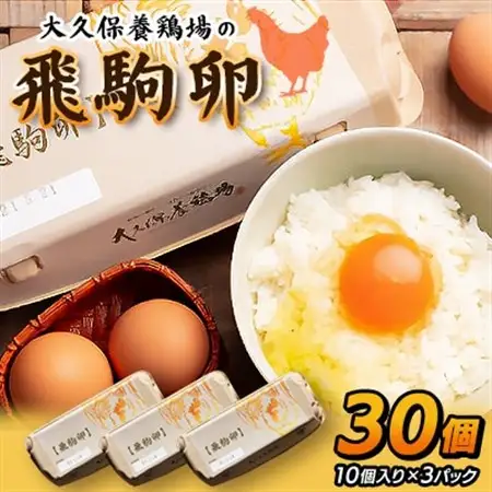 大久保養鶏場の飛駒卵　30個(10個入り×3パック)_卵・乳製品 卵  たまご タマゴ 玉子_【配送不可地域：離島】【1485699】