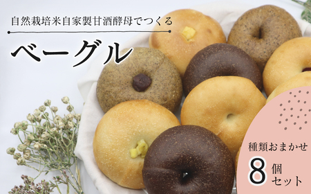 天然酵母ベーグル 種類おまかせ8個セット　西条市産の自然栽培米でつくる 自家製米麹生あま酒を使用