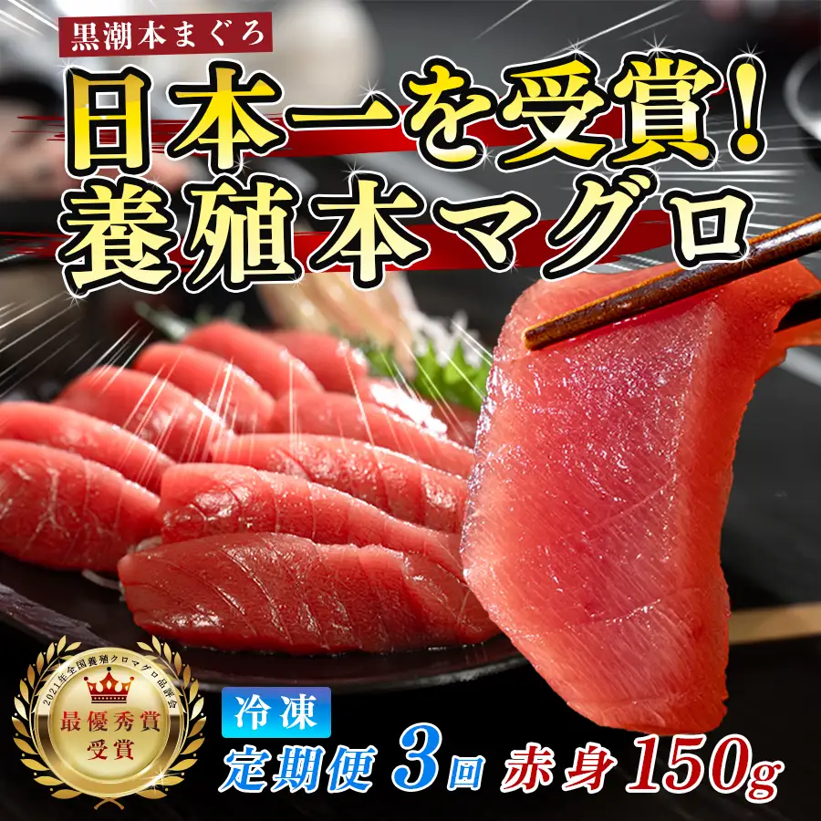 まぐろ マグロ 本鮪 黒潮本まぐろ 赤身 定期便 3回 150g × 3回 刺身 柵 冷凍 産地直送
