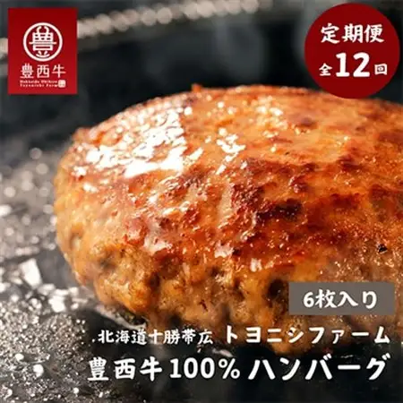 【毎月定期便】豊西牛100%ハンバーグ 6枚セット全12回_肉 ハンバーグ 牛肉   定期便 定期便  _【配送不可地域：離島】【4011603】