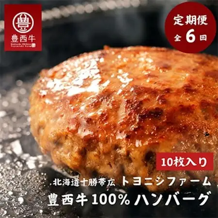 【毎月定期便】豊西牛100%ハンバーグ 10枚セット全6回_肉 ハンバーグ 牛肉   定期便 定期便  _【配送不可地域：離島】【4011605】