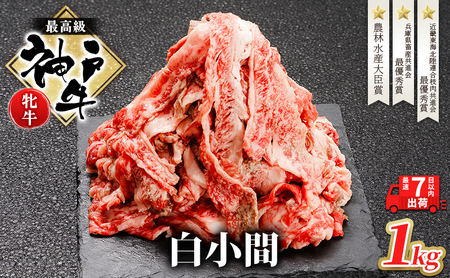 【最短7日以内発送】 神戸ビーフ 神戸牛 牝 切り落とし 白小間 1000g 1kg 川岸畜産 すき焼き 牛丼  冷凍 大容量 肉 牛肉 すぐ届く お肉 和牛 食材 グルメ ブランド牛 日本産 国産 夕飯 晩御飯 夜ごはん