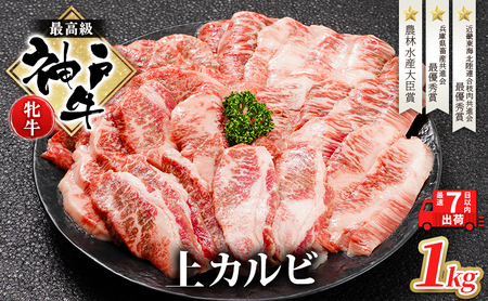 【最短7日以内発送】 神戸ビーフ 神戸牛 牝 上カルビ 焼肉 1000g 1kg 川岸畜産 大容量 冷凍 肉 牛肉 すぐ届く お肉 和牛 食材 グルメ ブランド牛 日本産 国産 夕飯 晩御飯 夜ごはん
