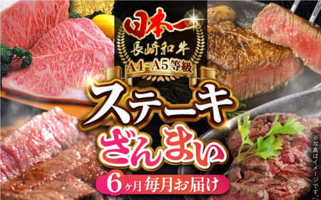 【全6回定期便】 長崎和牛 ステーキざんまいコース 総計2.5kg / モモ リブロース イチボ サーロイン ランプ ヒレ / 肉 牛肉 ステーキ 焼肉 / 波佐見町 / 野中精肉店 [VF81] 九州 九州産