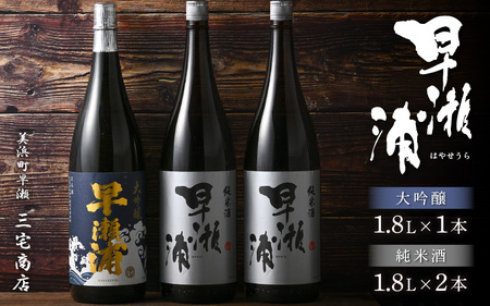 入手困難【早瀬浦】大吟醸 1800ml × 1本 ＆ 純米酒 1800ml × 2本 セット【飲み比べ 日本酒 地酒 福井 美浜 早瀬 フルーティ 男酒 硬水 ミネラル 希少 ご褒美 家飲み 敬老の日 プレゼント 】[m16-g002]