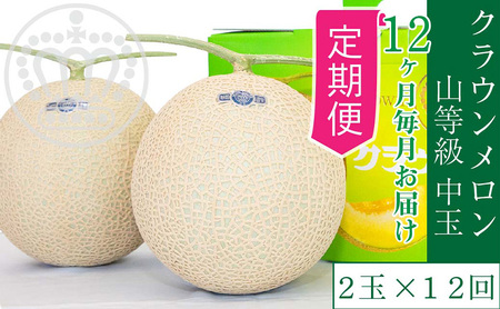 【12ヶ月定期便】クラウンメロン【上(山等級)】中玉(1.3kg前後)2玉入り 果物 メロン青肉 フルーツ デザート 高級ブランドメロン 高級メロン ブランドメロン 