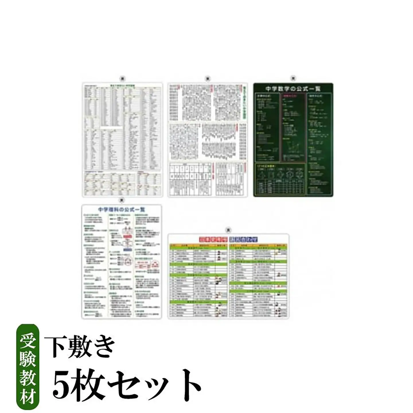 受験教材下敷き 5枚セット │ 茨城県 教材 つくば市 教材 クリアファイル 文房具 教材 ツール 高校受験 暗記 記憶 視覚 勉強 学習 受験 テスト 試験 隙間時間 中学生 理科 国語 数学 歴史 英語 5教科 セット フライング・エッグ 教材
