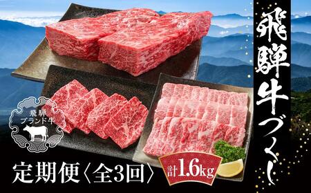 【定期便】飛騨牛（全３回）（ステーキ /焼肉 / ブロック[塊] ) 計1.6kg 全3回  | 焼肉 ステーキ 牛肉定期 【飛騨高山ミート MZ101】〔和牛定期便 　肉定期便　飛騨牛定期便　３回〕　