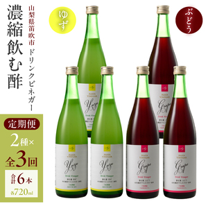 【満点☆青空レストランで紹介されました！】【3回定期便】ドリンクビネガー（ゆず・ぶどう 720ml）3本セット　※ゆず×1本、ぶどう×1本を3回お届け 182-019
