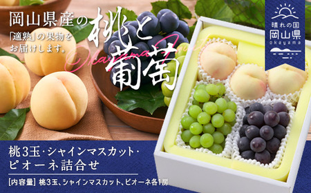 岡山県産「白桃・シャインマスカット・ニューピオーネ」詰合せ 約1.8kg【26年8月下旬以降の出荷分】
