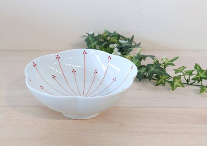 伊万里焼 小花十草（赤）桜鉢（小） 165-H1068
