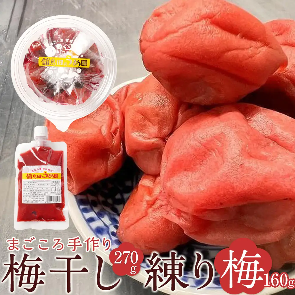 宮城県角田産 【無添加】 まごころ 手作り 梅干し (270g)・練り梅(160g)１セット｜ うめぼし パウチ