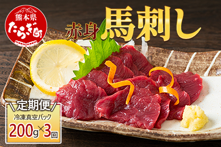 【定期便3回】赤身 馬刺し ブロック 計600g (100g×2)×3回 冷凍真空パック【 熊本県 多良木町 たらぎ 馬肉 馬刺し 冷凍 真空 熊本肥育 】 041-0141