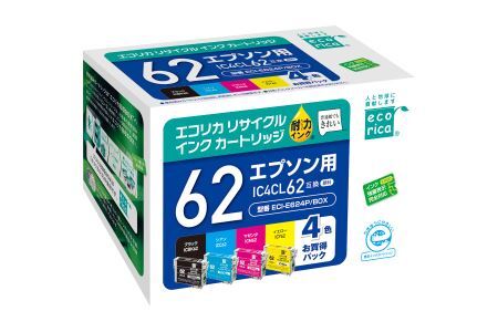 エコリカ【エプソン用】 IC4CL62互換リサイクルインク 4色パック（型番：ECI-E624P/BOX） epson リサイクル インク 互換インク カートリッジ インクカートリッジ カラー オフィス用品 プリンター インク 山梨県 富士川町