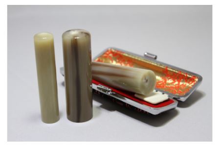 E449天然オランダ水牛印鑑　３本セット(12.0mm×60.0mm・13.5mm×60.0mm・16.5mm×60.0mm)牛モミケース・別珍ケース付き