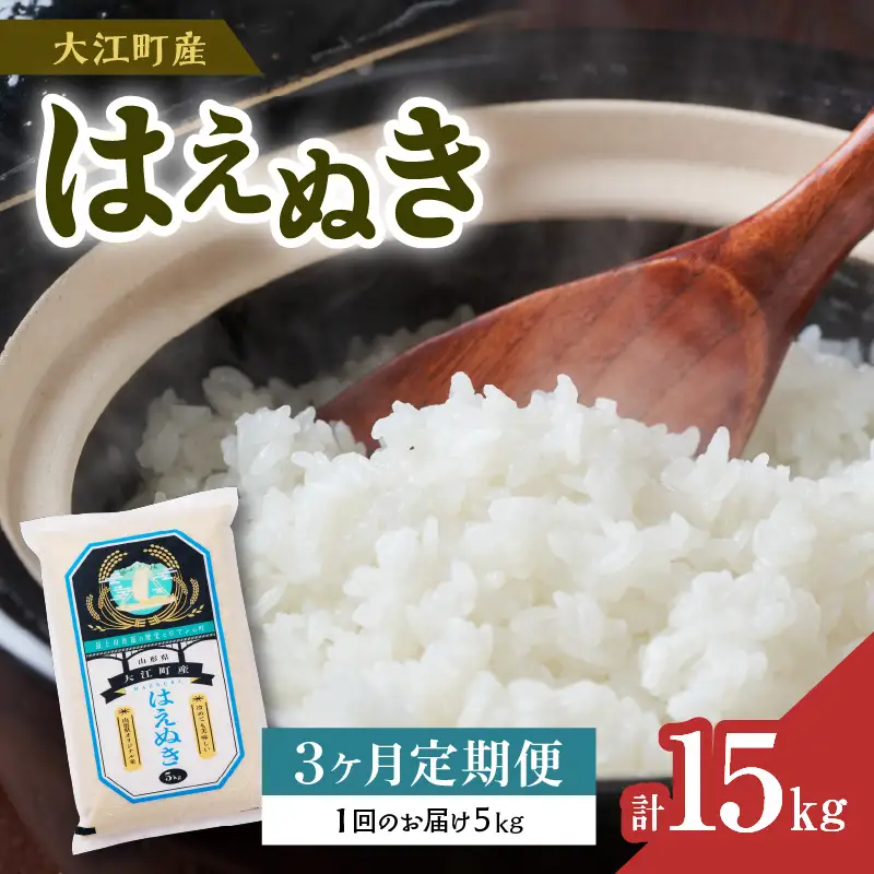  《3ヶ月定期便》大江町産 はえぬき 5kg×3ヶ月(計15kg)【山形県産】【2025年度産米】 001-T04