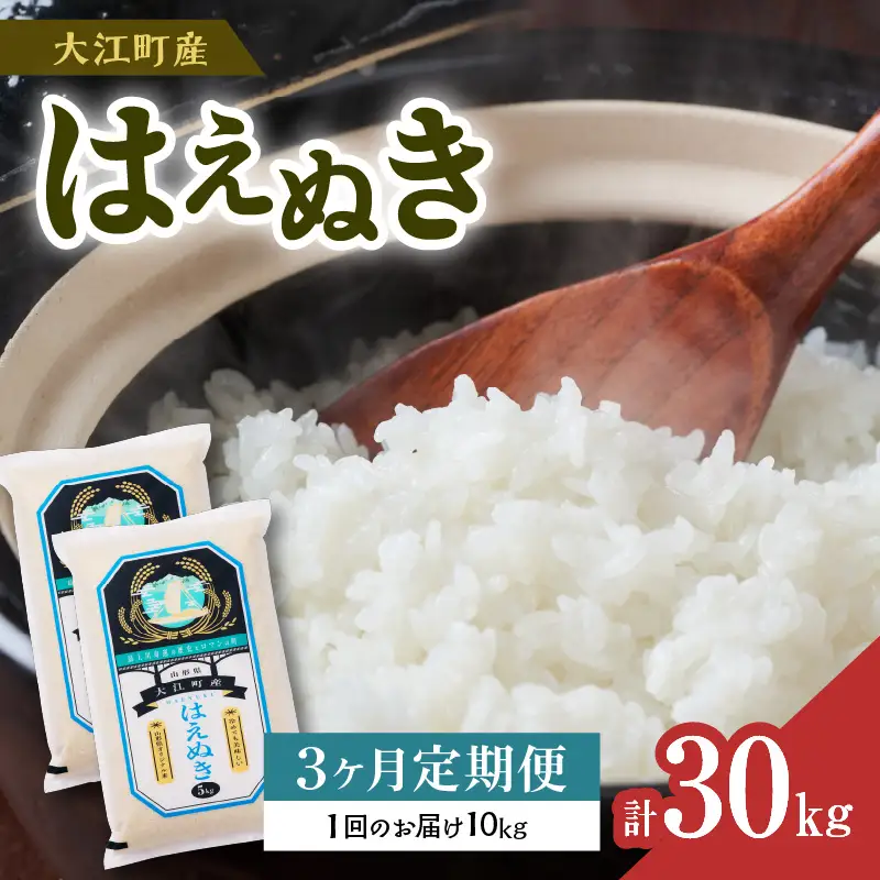 《3ヶ月定期便》大江町産 はえぬき 10kg(5kg×2袋)×3ヶ月(計30kg)【山形県産】001-T24