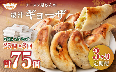 【3ヶ月定期便】ラーメン屋さんの凄汁ギョーザ 5個入り×5セット 合計25個 総合計75個 餃子 冷凍