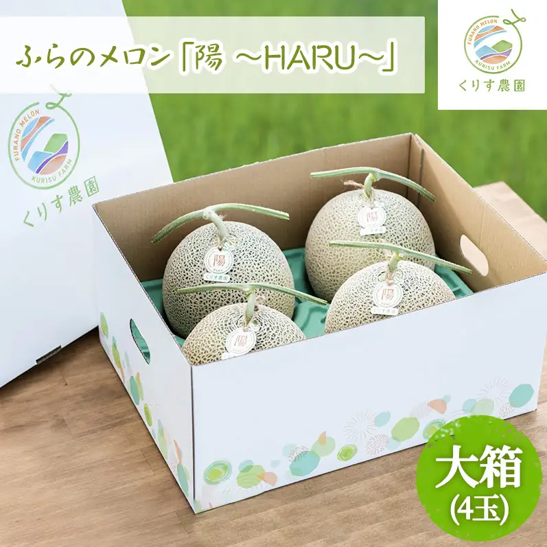 【2026年7月上旬より順次発送】ふらのメロン「陽 ～HARU～」大箱(8kg以上：大玉×4玉) ( 赤肉 )( くりす農園 )