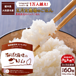 【3か月定期便】農家直送のパックごはん☆五月女農場のごはん（150ｇ×20個）