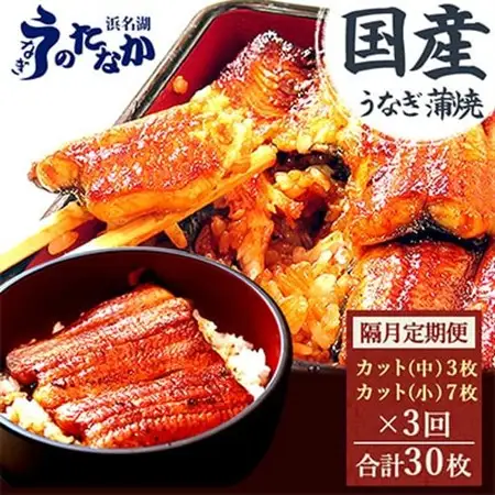 【2ヵ月毎定期便】浜名湖・うなぎのたなかの国産うなぎカット蒲焼(中3枚小7枚)1回655g程度全3回_鰻 国産 定期便_【配送不可地域：離島】【4012199】