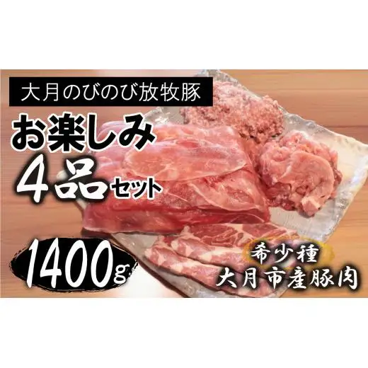 大月のびのび放牧豚【お楽しみ4品セット】肩ロース150g×2モモ300g切落し300gひき肉500g