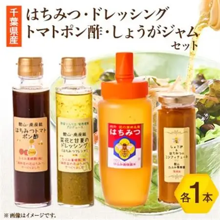 ひふみ養蜂園 はちみつ・ドレッシング・トマトポン酢・しょうがジャムのセット【1486519】