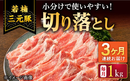 【3回定期便】若楠三元豚 切り落とし 1kg /ナチュラルフーズ [UBH074] 切り落とし