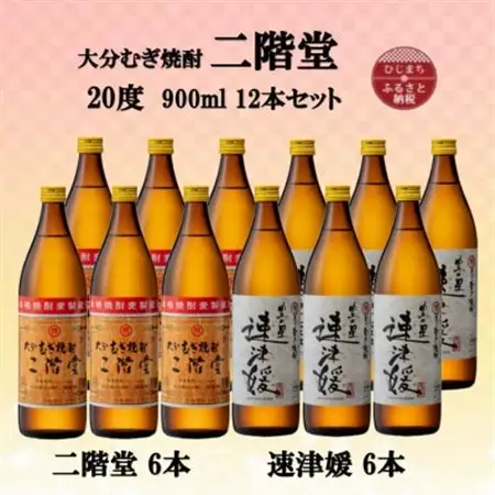 大分むぎ焼酎　二階堂6本と速津媛6本20度(900ml)12本セット_大分むぎ焼酎 二階堂 麦焼酎 焼酎 酒 酒セット 焼酎セット  まとめ買い 飲み比べ_【1494113】