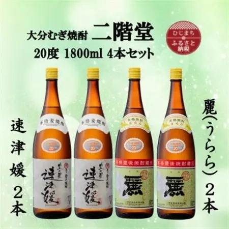 大分むぎ焼酎　二階堂速津媛2本と麗(うらら)20度(1800ml)4本セット_大分むぎ焼酎 二階堂 麦焼酎 焼酎 酒 酒セット 焼酎セット  まとめ買い 飲み比べ_【1494852】