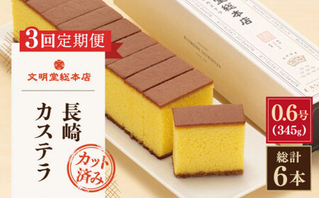 【全3回定期便】「こだわりの逸品」長崎 カステラ  [1.2号] 計6本（0.6号10切入×2本入/回）【文明堂総本店】[QAU020]