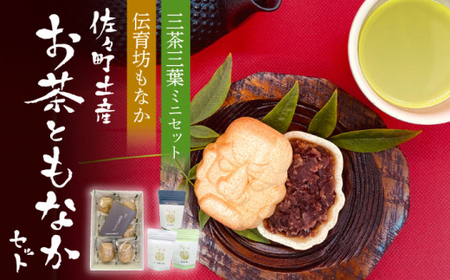 【三茶三葉2nd】茶園のお茶3種と佐々伝育坊もなかセット【佐々町観光協会】[QAW004]
