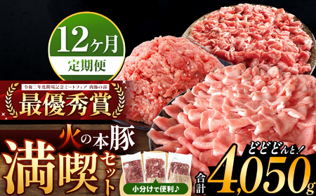 【定期便12回】火の本豚 満喫セット（ ロース 切り落とし ミンチ ） 4050g 豚肉