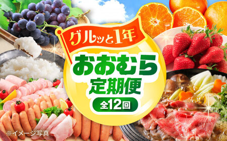 【12回定期便】グルっと1年分！おおむら定期便（ 米 イチゴ 野菜 果物 トマト ジュレ ハム ジュース 和牛 ぶどう ジェラート プリン みかん ）/ 便利な定期便 バラエティ定期便 バラエティ フルーツ 果物 こめ 米 野菜セット / 大村市 / おおむら夢ファームシュシュ [ACAA122]