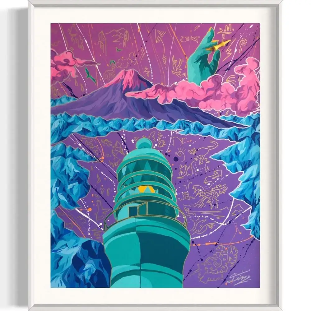 アクリル絵画 オーダー作品 F15(652mm×530mm)サイズ【絵画：御前崎の風景 / 額：ホワイト】