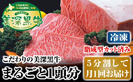 北海道 こだわりの美深黒牛1頭分（冷凍）5分割して月1回お届け お肉 サーロイン 牛肉 焼肉 バーベキュー 