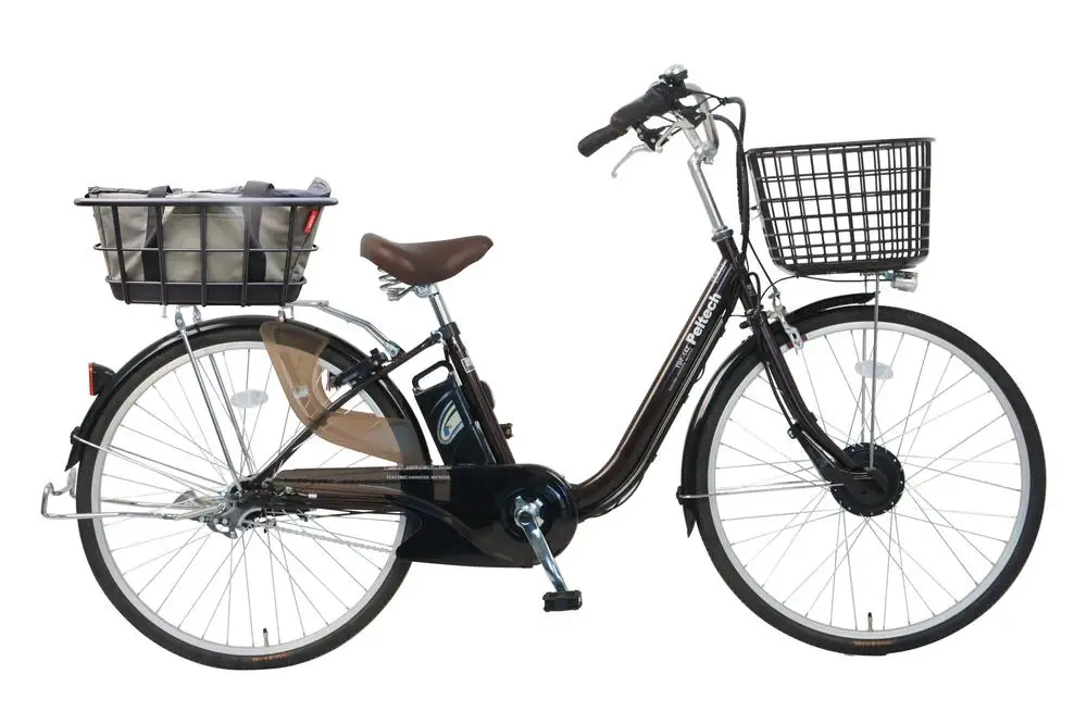 PELTECH ペルテック 100％完成 電動自転車 26型 自転車 ブラウン 後ろかご OGK製