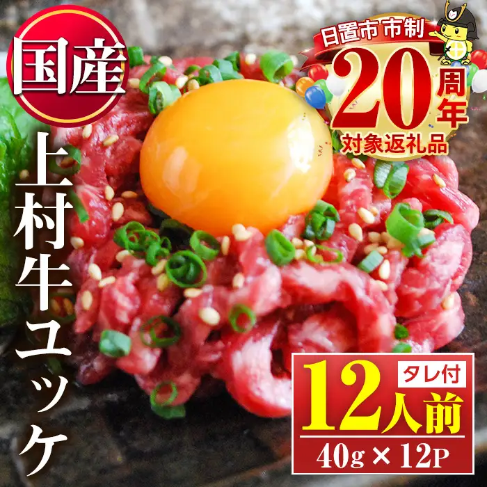 No.1100-B 自慢の自社ブランド牛「上村牛ユッケ」(12人前・40g×12P)国産 九州産 牛肉 生食 小分け 冷凍 ギフト 贈答 頒布会 定期便 数量限定 寄附額改定【カミチク】