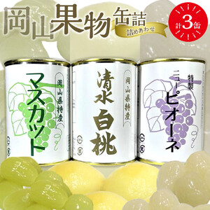 岡山果物 缶詰 3缶詰合せ（清水 白 桃 ／ マスカット ／ ニュー ピオーネ  各1缶）吉英 フルーツ | マスカット　　