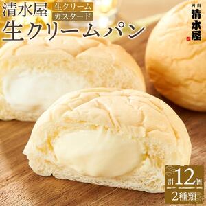 ＜究極のふわとろ食感＞清水屋 生 クリームパン  12個 2種（カスタード・生クリーム）  | クリームパン