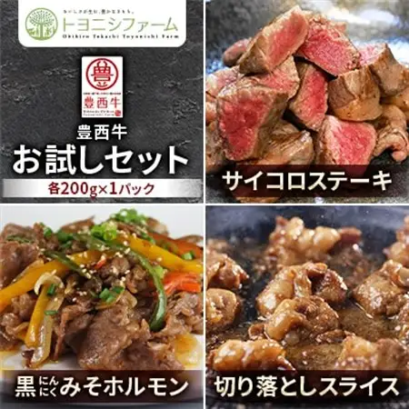豊西牛 お試しセット (サイコロステーキ 黒にんにくみそホルモン 切り落としスライス)_肉 ステーキ 牛肉 ビーフステーキ  肉  牛肉 _【配送不可地域：離島】【1480994】