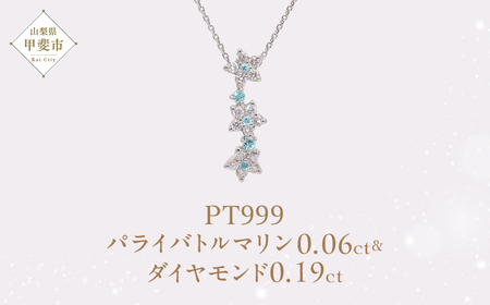 Pt999 プラチナ パライバトルマリン プラチナ ネックレス ジュエリー アクセサリー 人気 おすすめ レディース パライバトルマリン0.06ct ダイヤモンド ダイヤ0.19ct カラット  山梨県 甲斐市 AQ-205 SJ-515