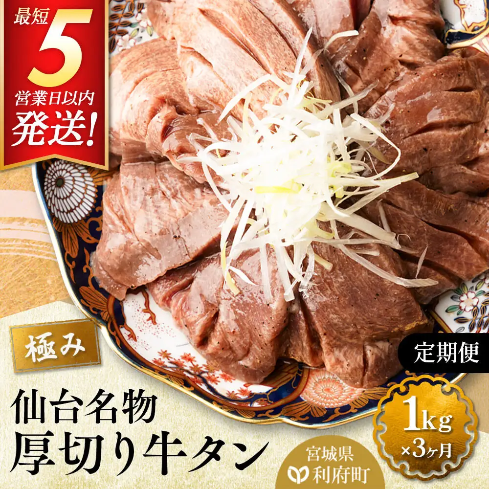 《定期便3ヶ月》仙台名物 厚切り 牛タン 塩仕込み 1kg(200g×5P) 牛たん スライス 塩味