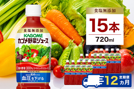 【定期便12ヵ月】カゴメ　野菜ジュース食塩無添加　720ml PET×15本 1ケース 毎月届く 12ヵ月 12回コース【 栃木県 那須塩原市 】 ns001-010