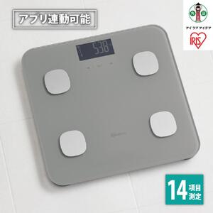 体重計 体組成計 スマホ 連動 体組成計 アイリスオーヤマ 家電 健康家電 14項目計測 10人分記録 ダイエット 滑り止め 薄型 IBCM-B212-H　グレー