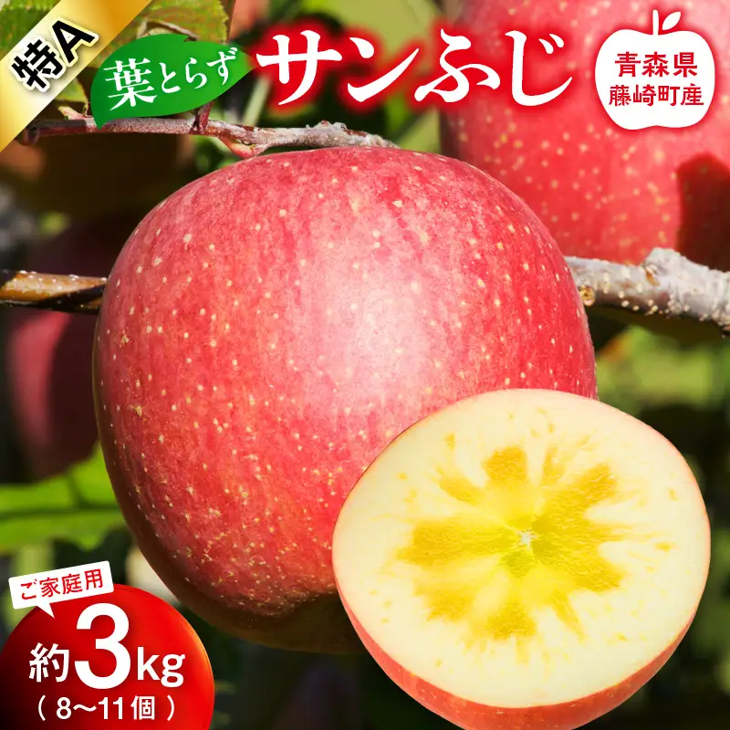 【先行予約】 皮ごとバリッ！ 葉とらず サンふじ 特A ご家庭用 約3kg (8～11個) 【グランドアップル】 F41-0020