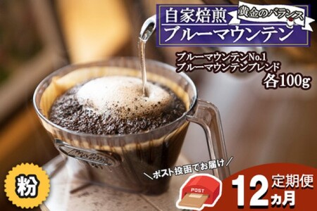 定期便 12ヶ月 珈琲の王様 ブルーマウンテン NO.1＆ ブルーマウンテンブレンド (粉) 各100g ポスト投函 珈琲 コーヒー 12回 お楽しみ Morrow珈琲 